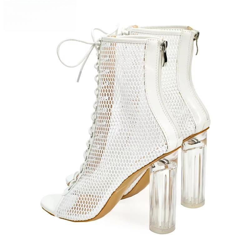 Fashion Transparent Square Heels Women Boots Sandals