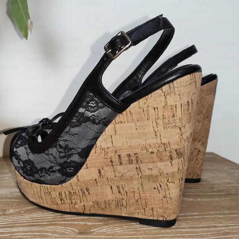 Women Sandals Wedges Patchwork 13CM High Heels Pumps Cork Print Ladies Summer Girls Shoes