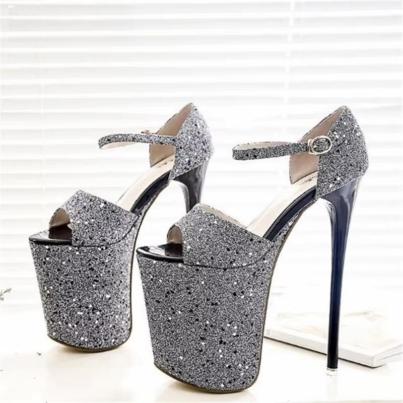 Stiletto Bling Sandals 20cm Thin high heels Sequins Nightclub show platform shoes woman