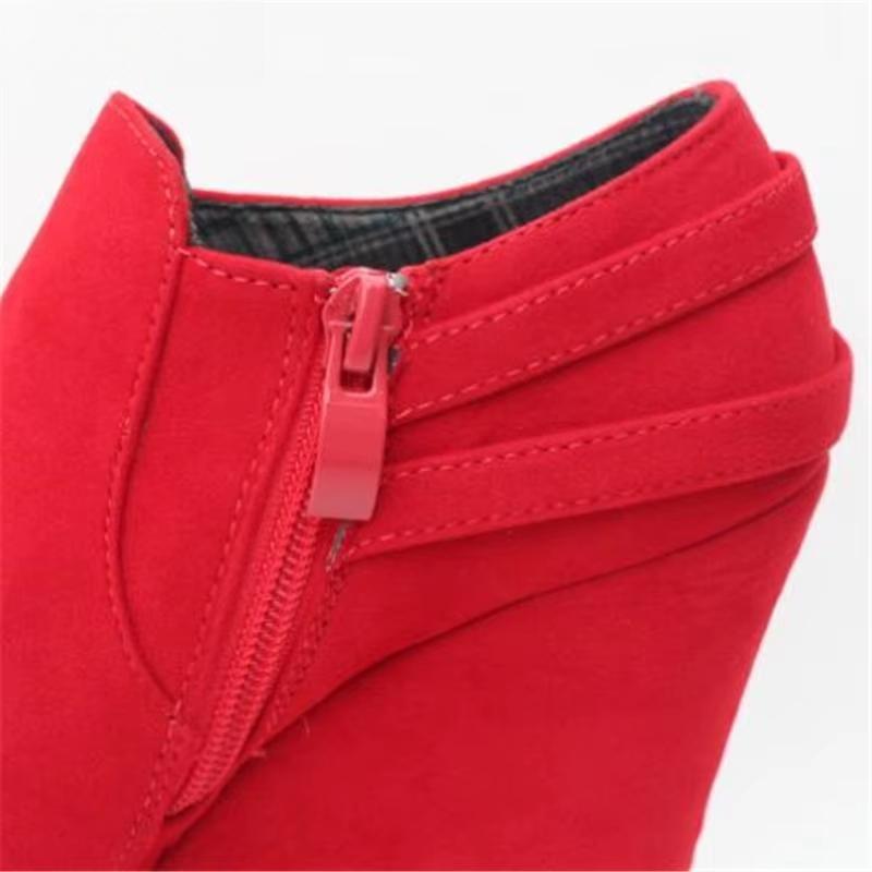 RED Round Toe Ankle Boots 15cm High-Heeled Wedges platform party shoes woman