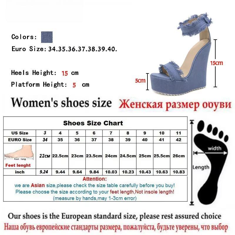 Designer Denim Sandals Summer Woman High Quality Wedges High Heels