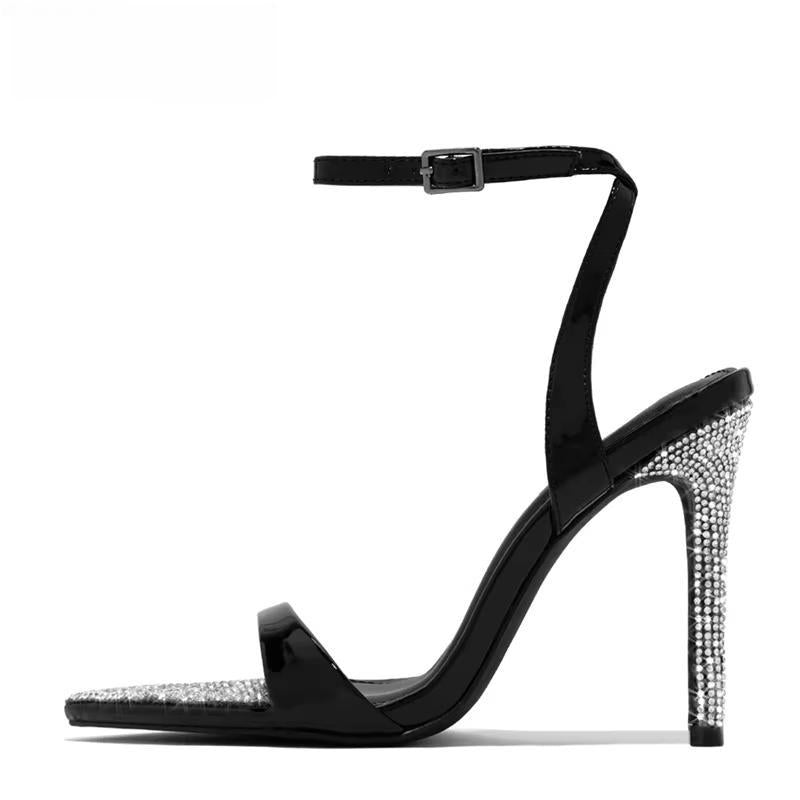 Plus 35-42 Crystal Pointed Toe Buckle Strap Women's Sandals