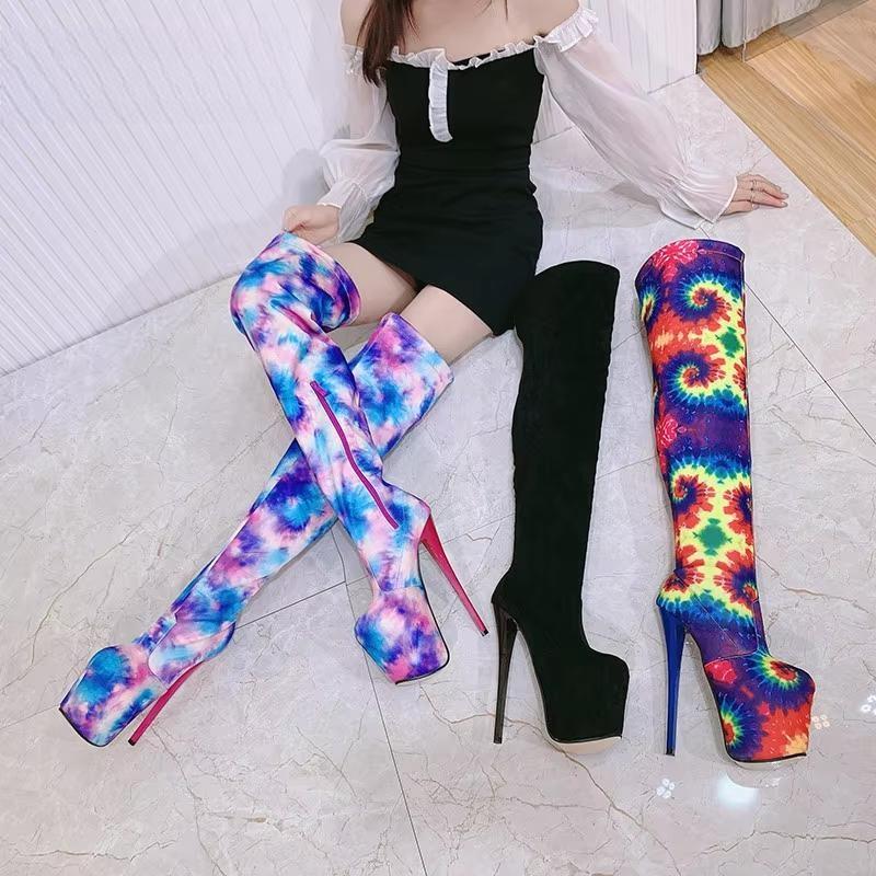 printing Motorcycle botas mujer over-the-knee long boots