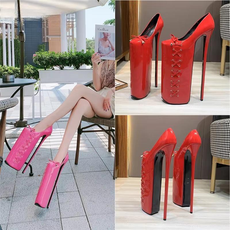 Stiletto Bowtie shoes woman Fetish 30cm Ultra high thin heels 20cm