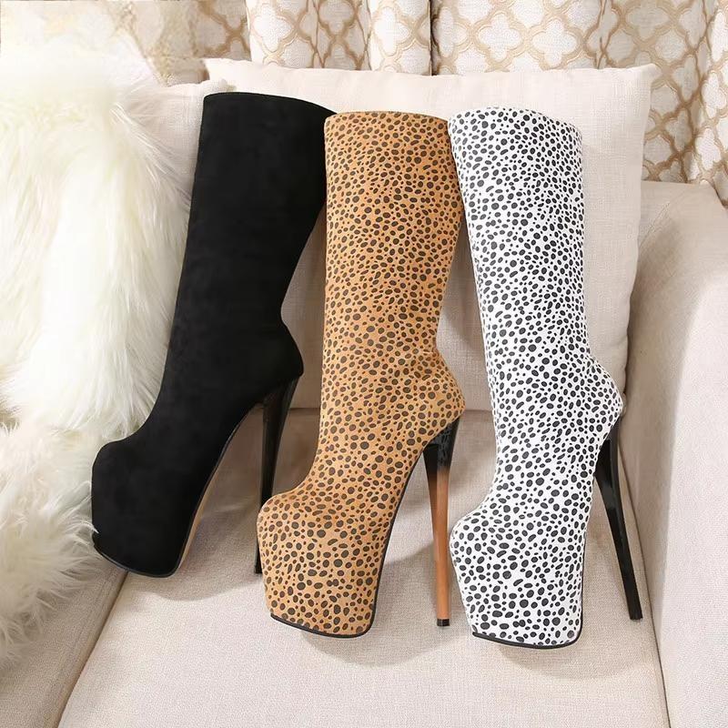 Gladiator Leopard shoes woman 19cm thin heels Knee High Boots