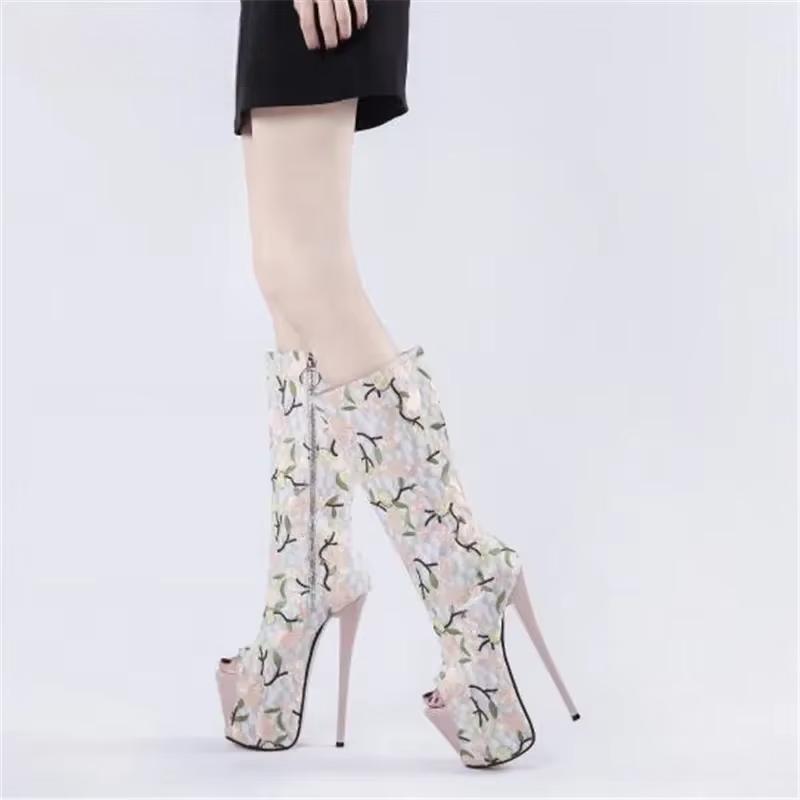 20cm Thin Heels Stiletto Woman Summer Peep Toe Knee-high Boots