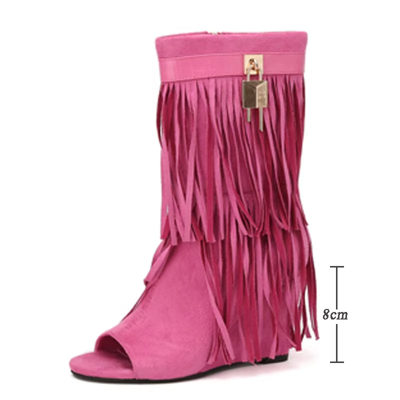 Spring Summer New Design FRINGE Wedges High Heels Women Boots Sandals