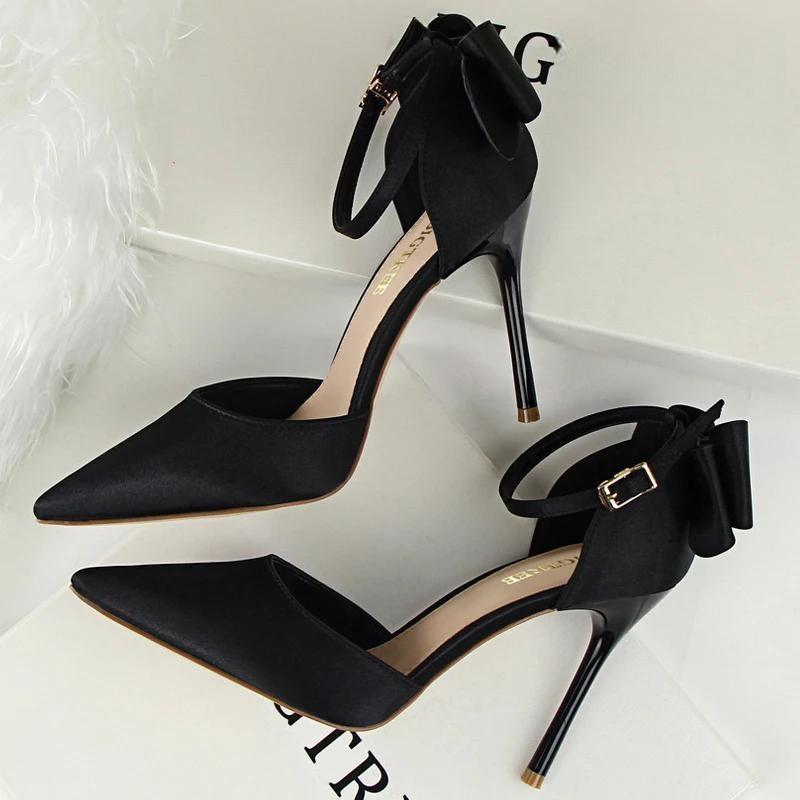 Bow-knot High Heels Women Shoes Satin Woman Pumps Sexy Wedding Shoes Stiletto Heels