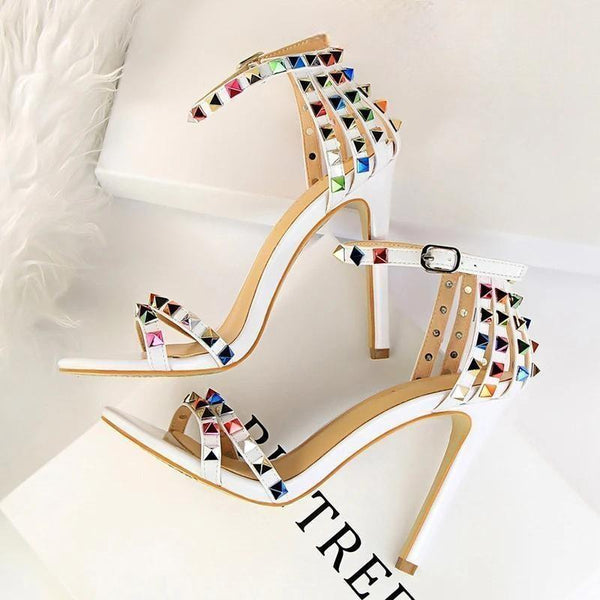 Color Rivets Women Sandals Roman Style Heeled Sandals