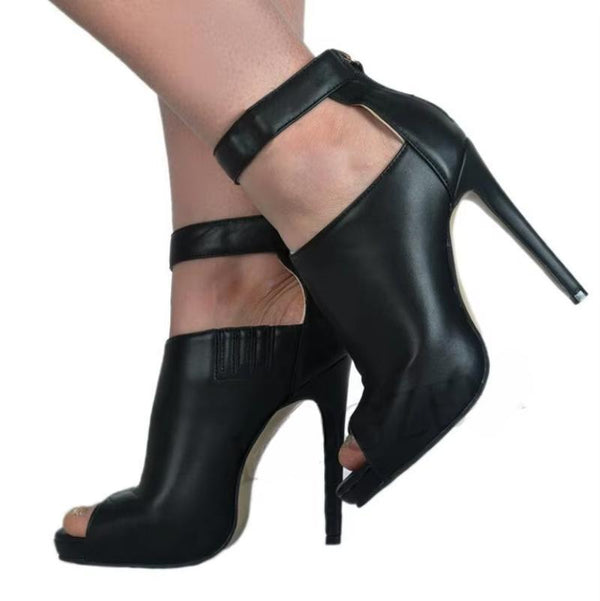 Women Booties Back Zipper Ankle Straps Cut out Stiletto High Heels Boots