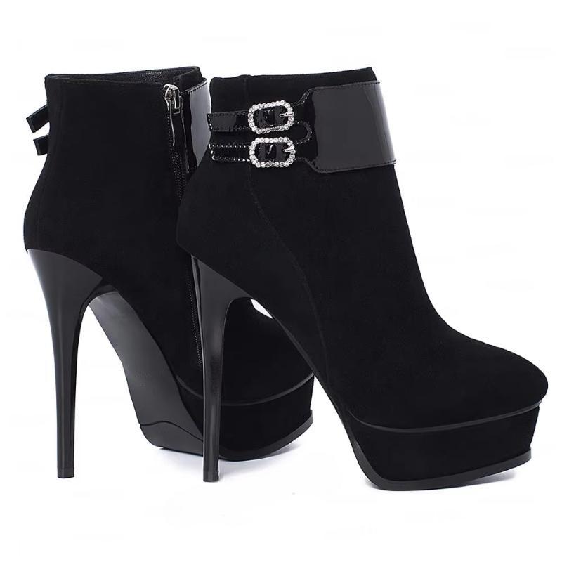 FASHION Women Ankle Platform Boots Side Zip Real Leather Thin High Heels Booties