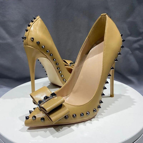 Nude Matte Women Pointy Toe High Heel Shoes with Sipkes Bow