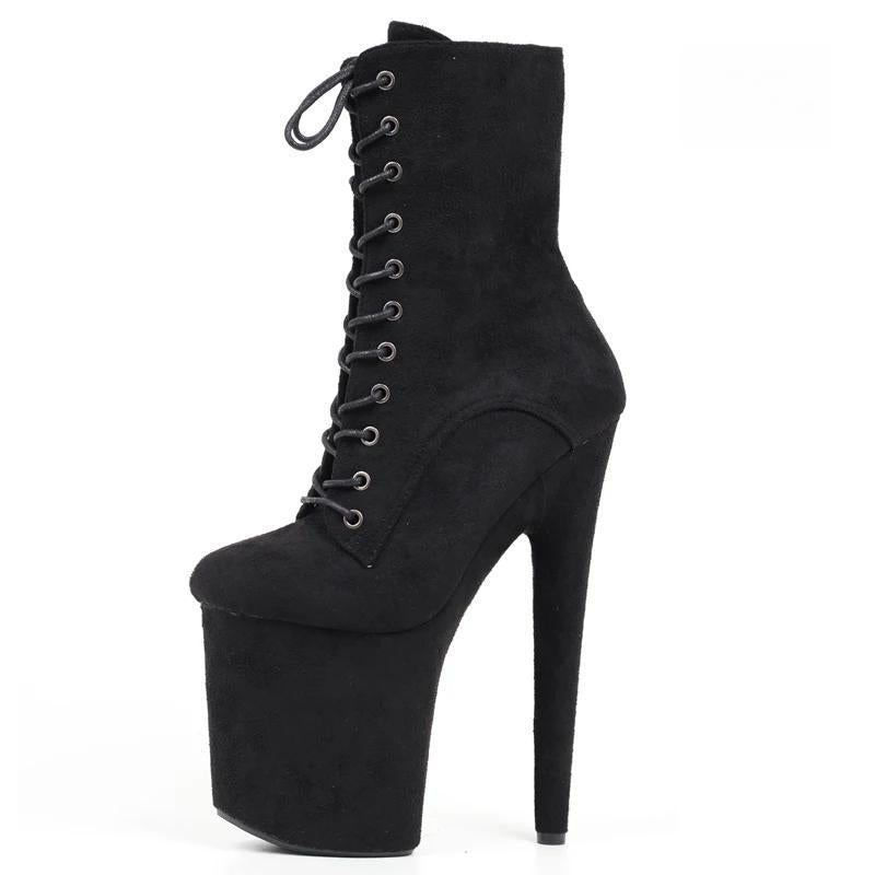 20CM Suede Sexy Hate Day High Boots Round Toe Pole Dance High Heels
