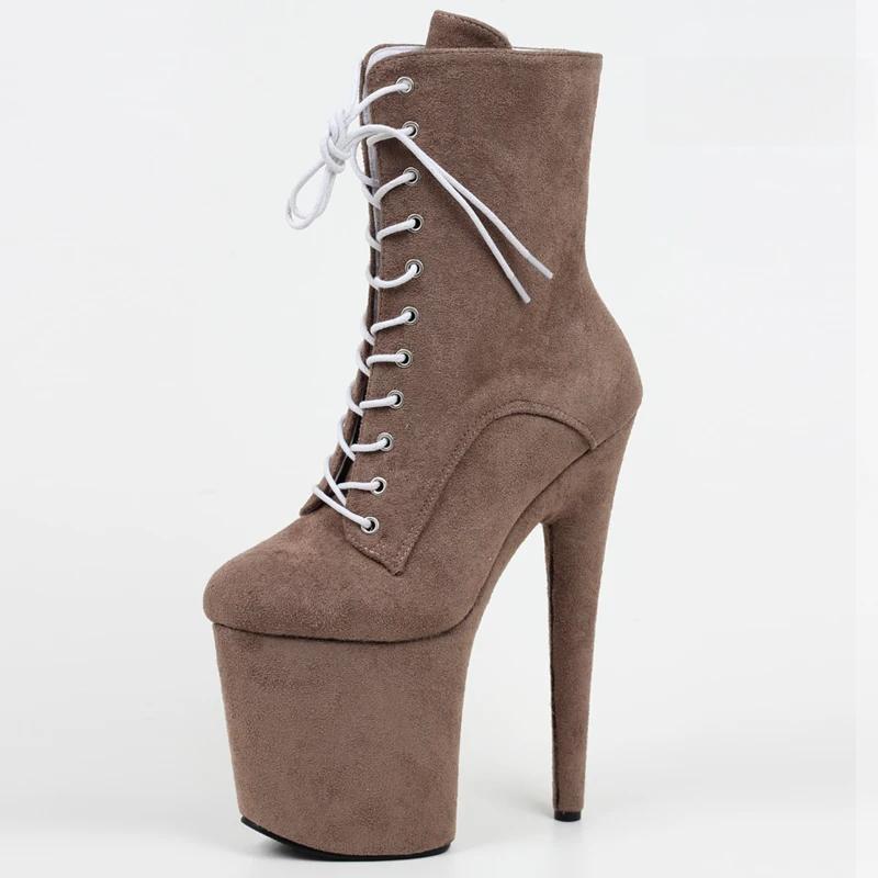 20CM Suede Sexy Hate Day High Boots Round Toe Pole Dance High Heels