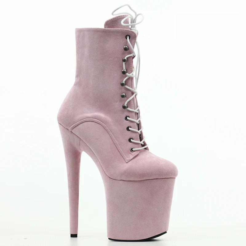 20CM Suede Sexy Hate Day High Boots Round Toe Pole Dance High Heels