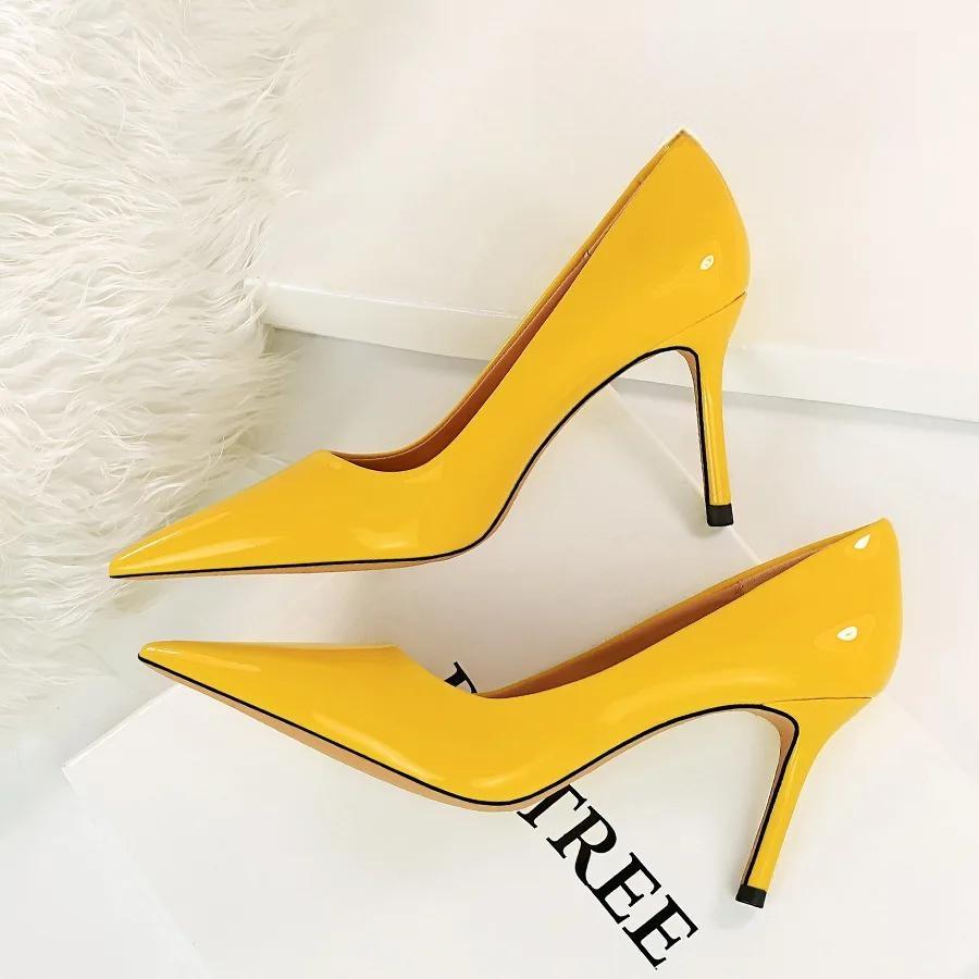 Patent Leather  Pumps Pointed Toe Women Heels Stiletto Office Shoes