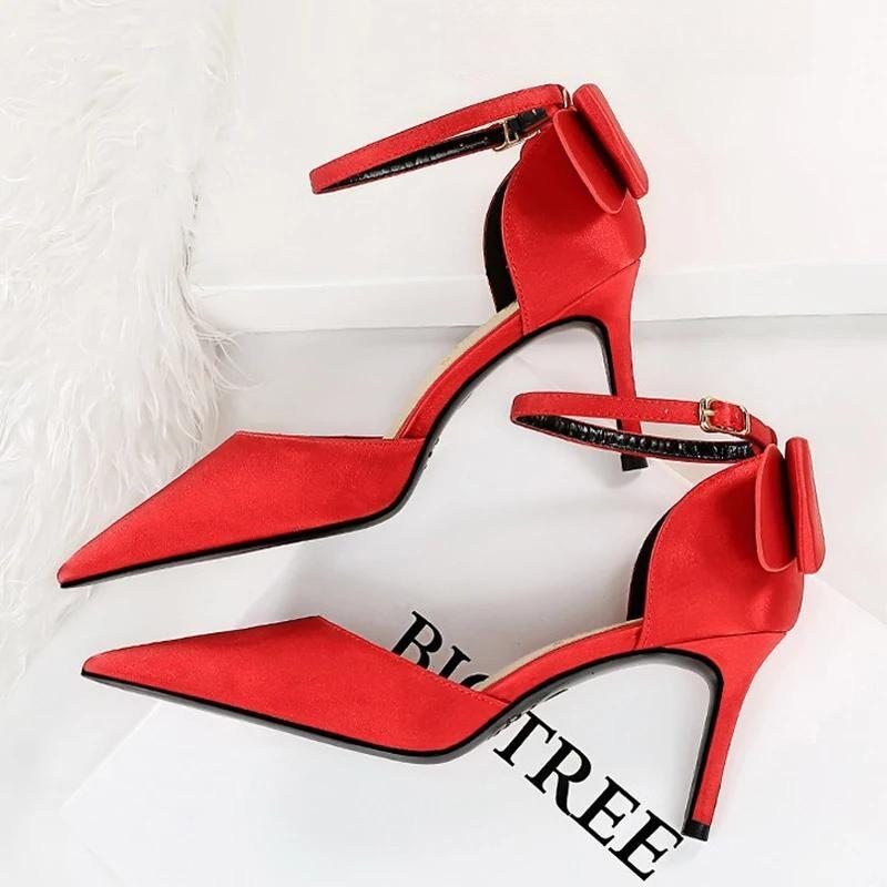 Bow-knot High Heels Women Shoes Satin Woman Pumps Sexy Wedding Shoes Stiletto Heels