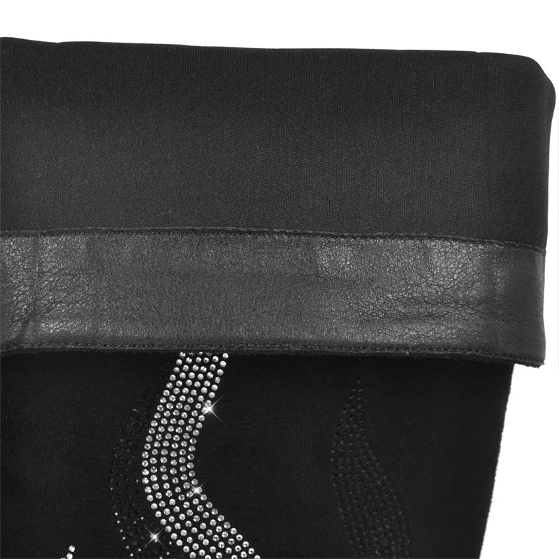 Pointed Toe Rhinestone Chunky Heel Thigh Boots