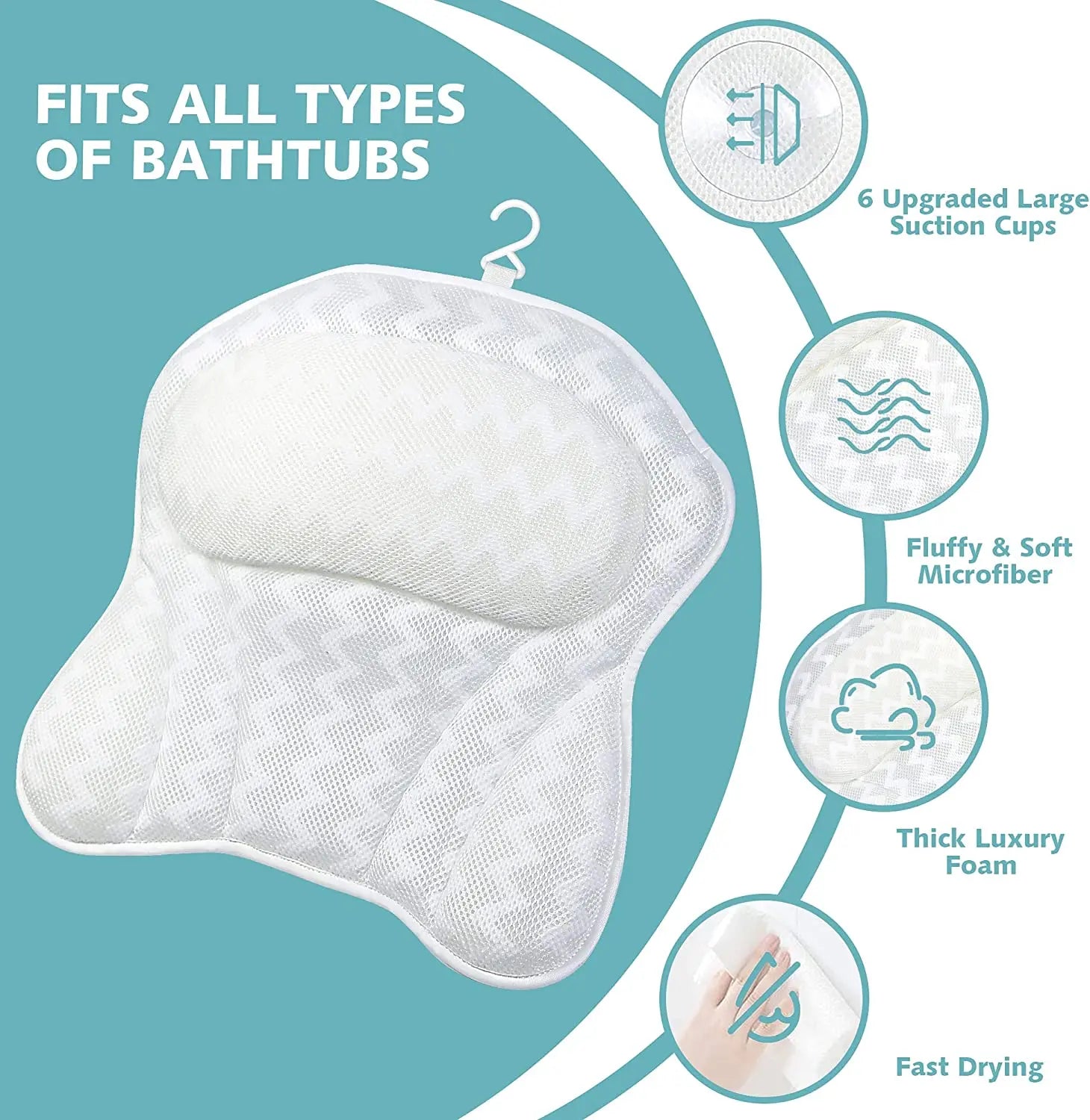 Bath Pillow for Tub Neck and Back Support, SPA Bathtub Pillow