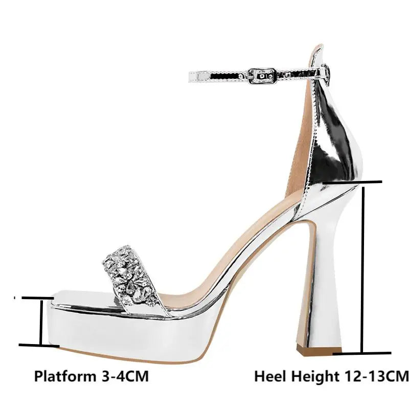 Women Sandals Platform Peep Toe Chunky Square Heels Ankle Strap Sandals