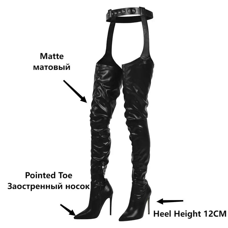 Women Pointed Toe Waist High Boots 12CM Over The Knee Boots