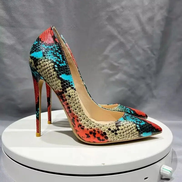 Thin High Heels Stilettos colorful Alligator Leather 12cm High Heels