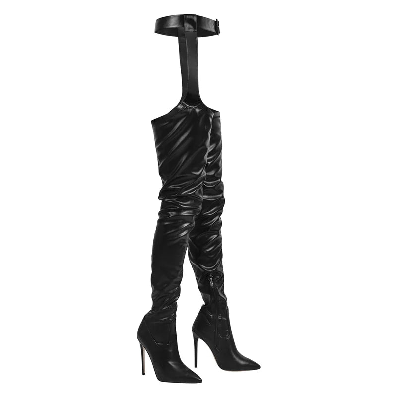 Women Pointed Toe Waist High Boots 12CM Over The Knee Boots