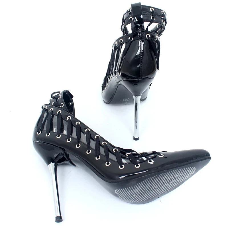 12cm High Heel Pumps Metal Heels Cross-tied Hollowed Women