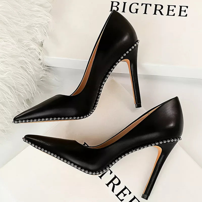 Sexy Party Rivet Woman Pumps  NHigh Heels Stiletto Pu Leather Women