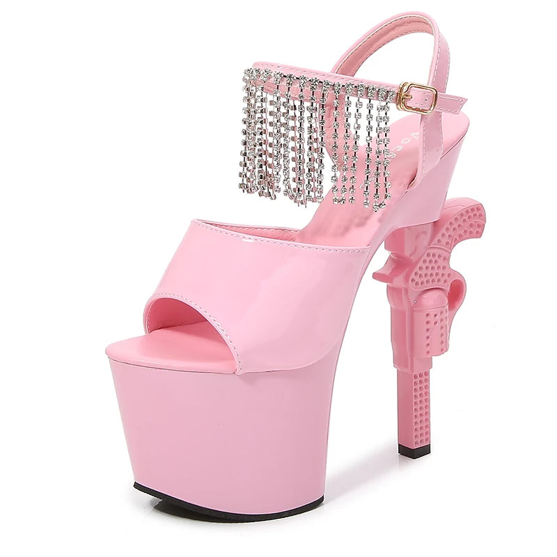 Rhinestone Tassel Shoes Woman Wedding Stiletto Buckle Sandals 18cm