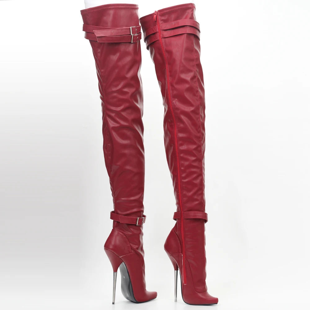 7" Super High Heel Pointed toe ZIP Buckle Straps Sexy Ballet Style Thigh Long Boots