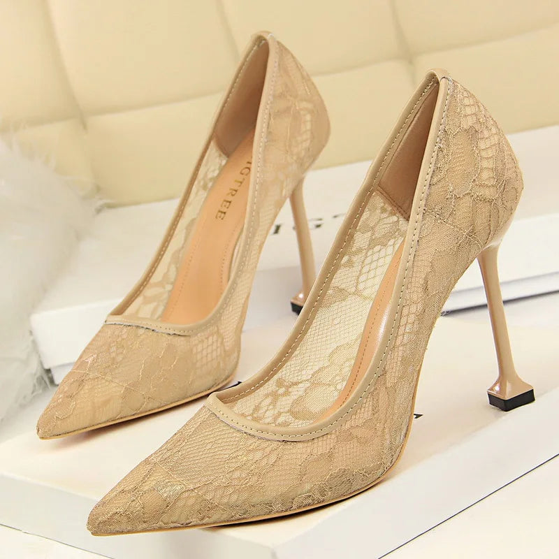 Lace Hollow Woman Pumps Stiletto Heels  High Heels Nightclub Party Shoes