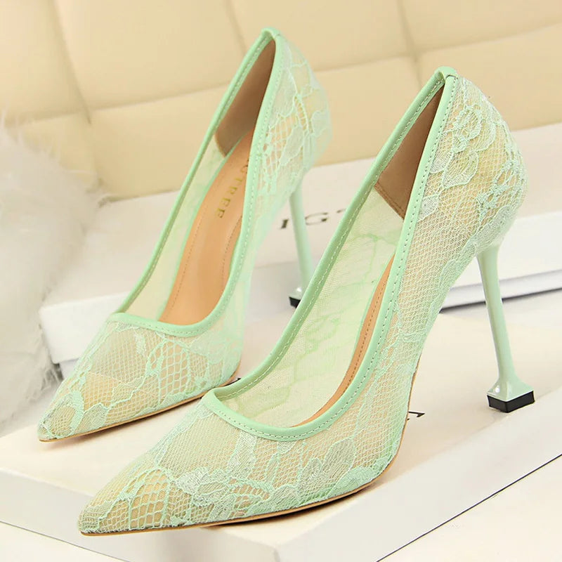 Lace Hollow Woman Pumps Stiletto Heels  High Heels Nightclub Party Shoes