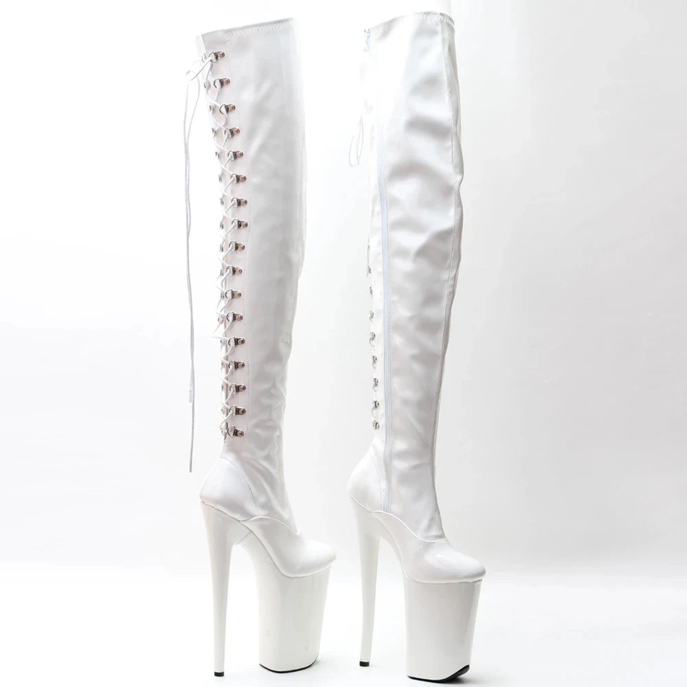 23CM Super High Spike Heel Platform Back Cross-tied Over-the-knee Ladies  Party Long Boots