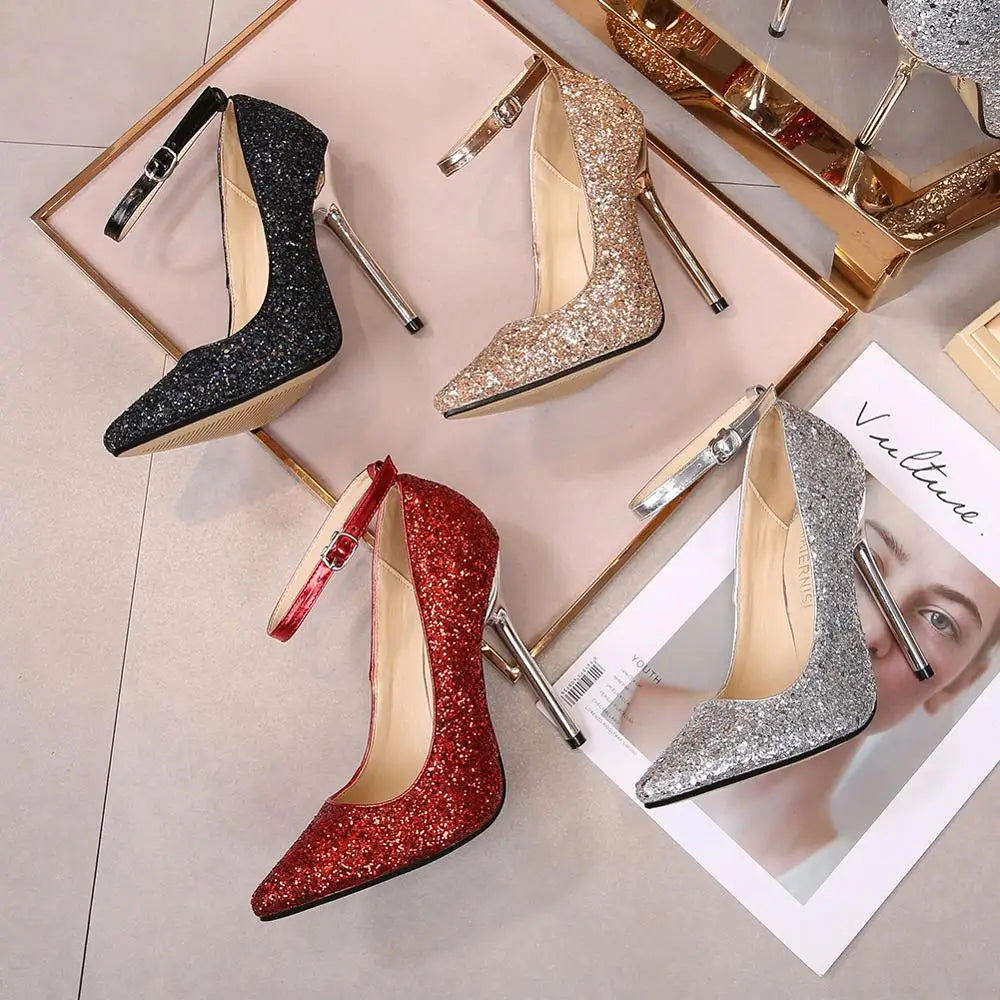 13cm Thin Heels Sequins Shoes Women Wedding Pumps