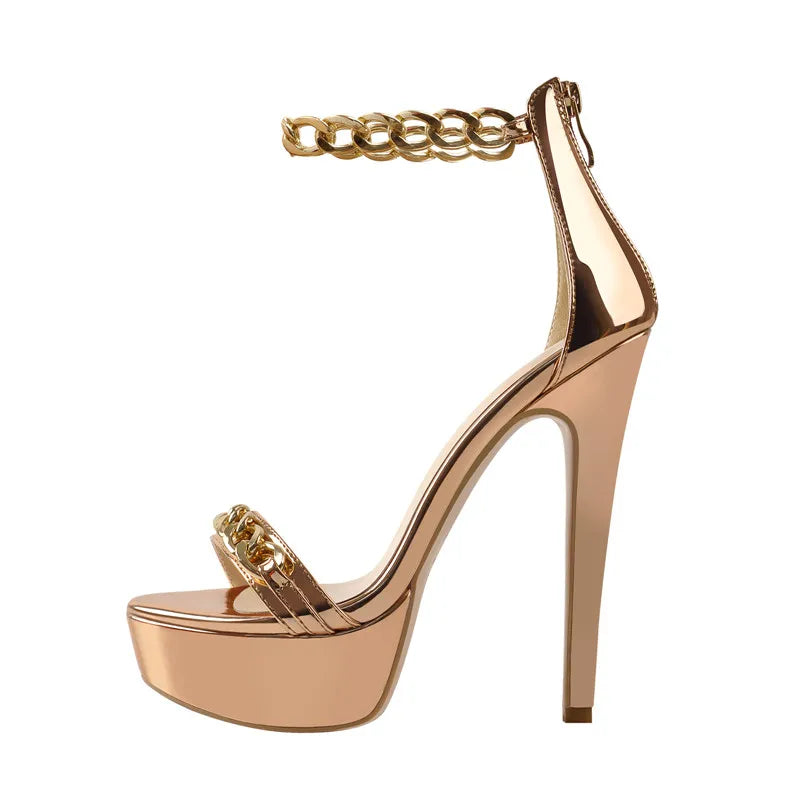 Women  Peep Toe Chain Platform Stiletto Sandals