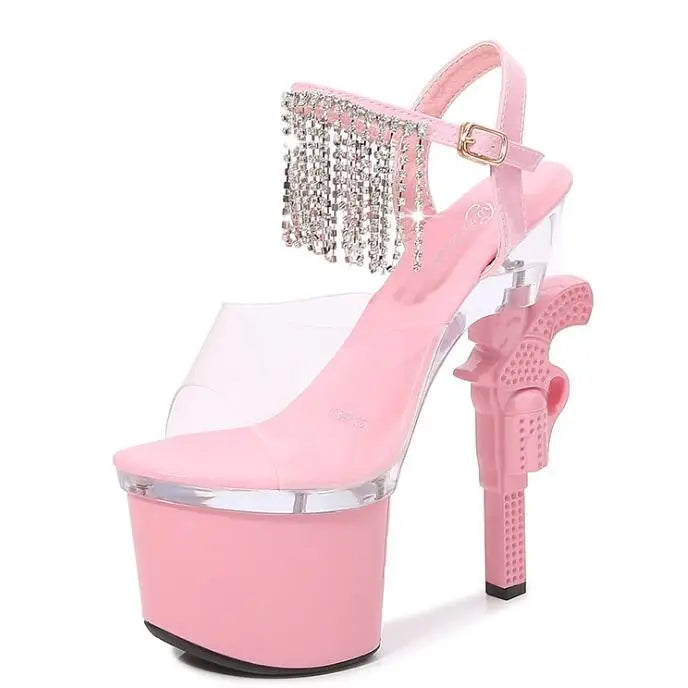 Rhinestone Tassel Shoes Woman Wedding Stiletto Buckle Sandals 18cm