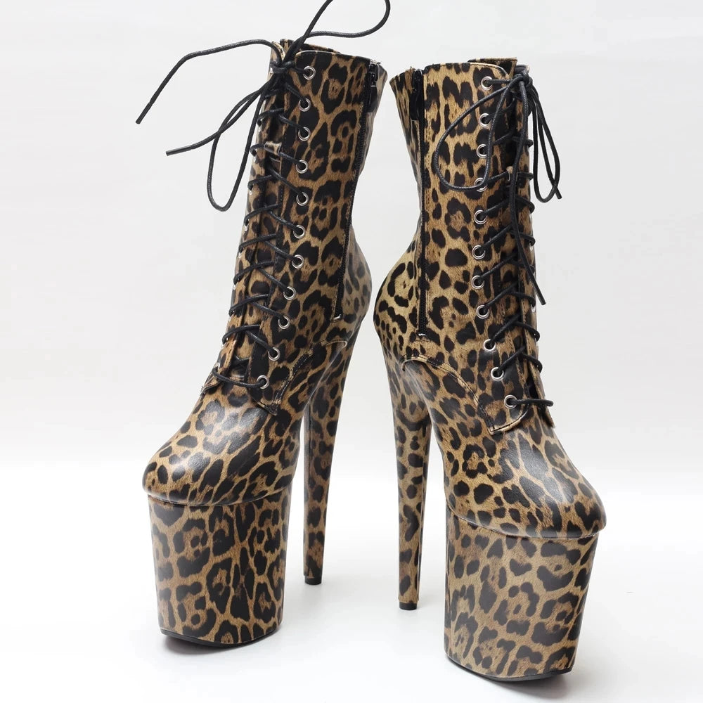 Leopard Print Ankle Boots 20CM Super High Heel