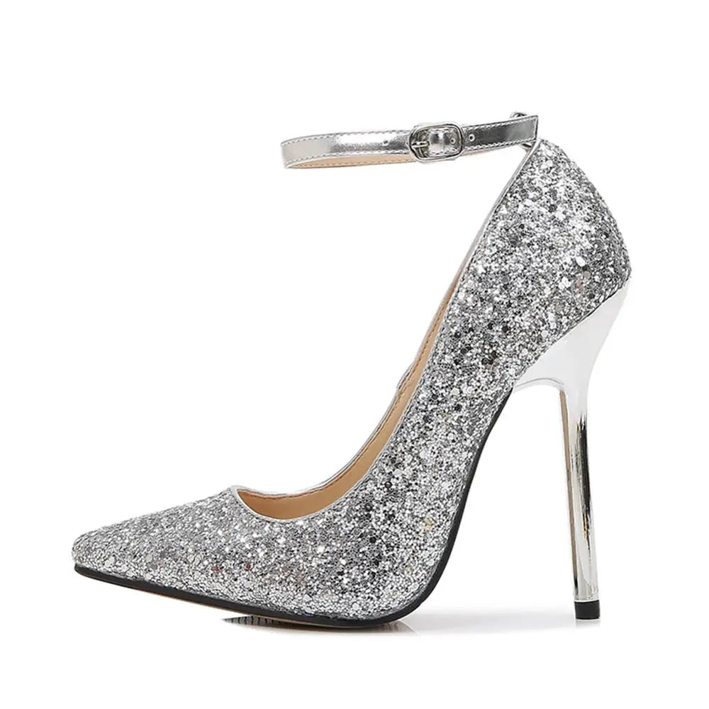 13cm Thin Heels Sequins Shoes Women Wedding Pumps