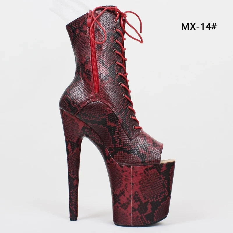 Women  20CM High Heel Sexy Serpentine Pattern Peep-toe Ladies Pole Dance Party Ankle Boots