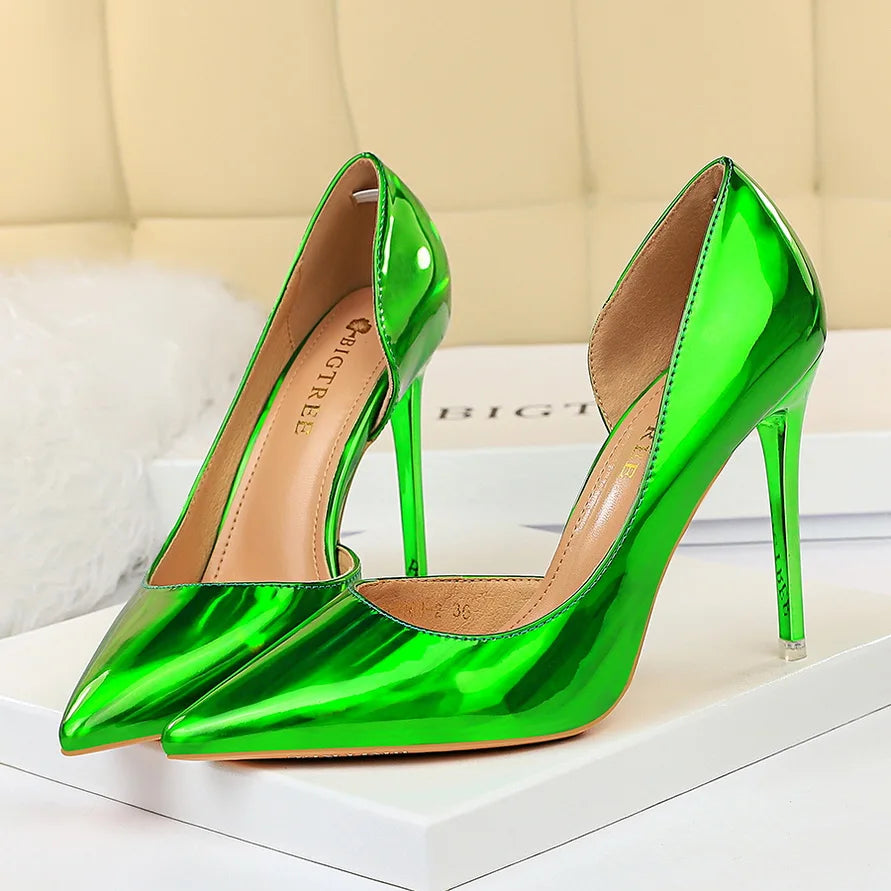 Women 10.5cm High Heels Blue Green Valentine Pumps  Shoes