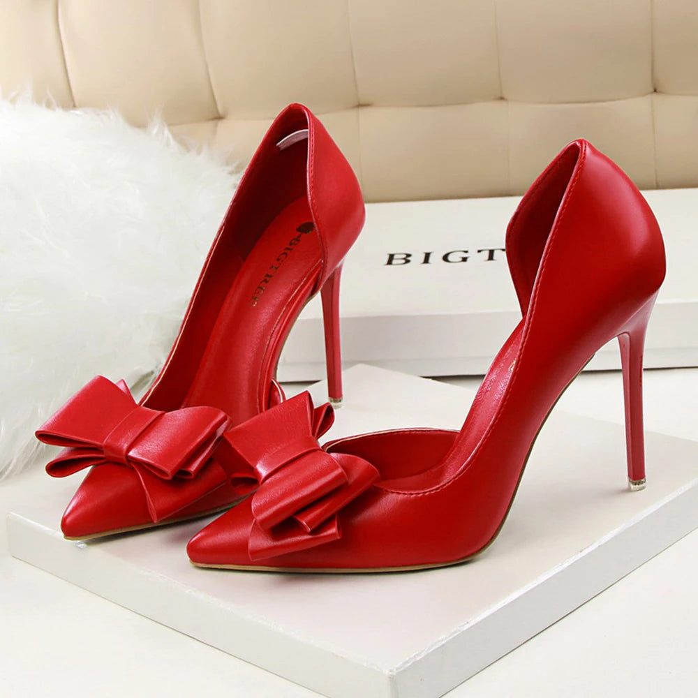 Korean Fashion Women's Shoes Wedding Bow High Heels Stiletto Heels