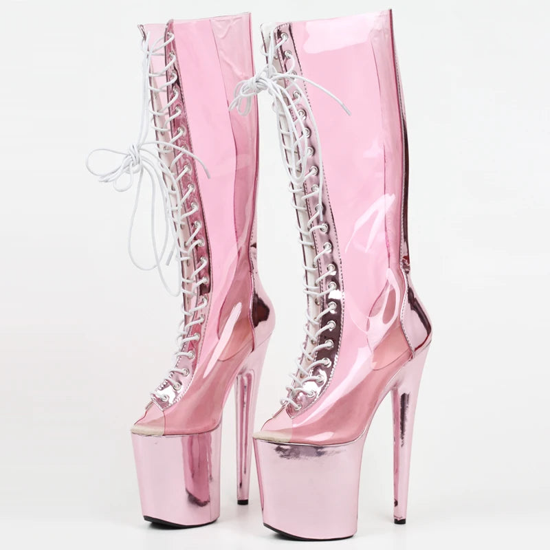 Knee-High Boots Transparent PVC Metallic color 20CM Super High Heel Platform Women Sexy Boots