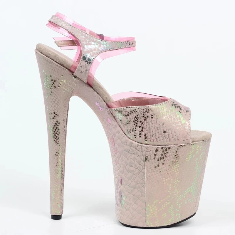 20CM Ultra High Heels Snake Print Platform Buckle Strap Sandals