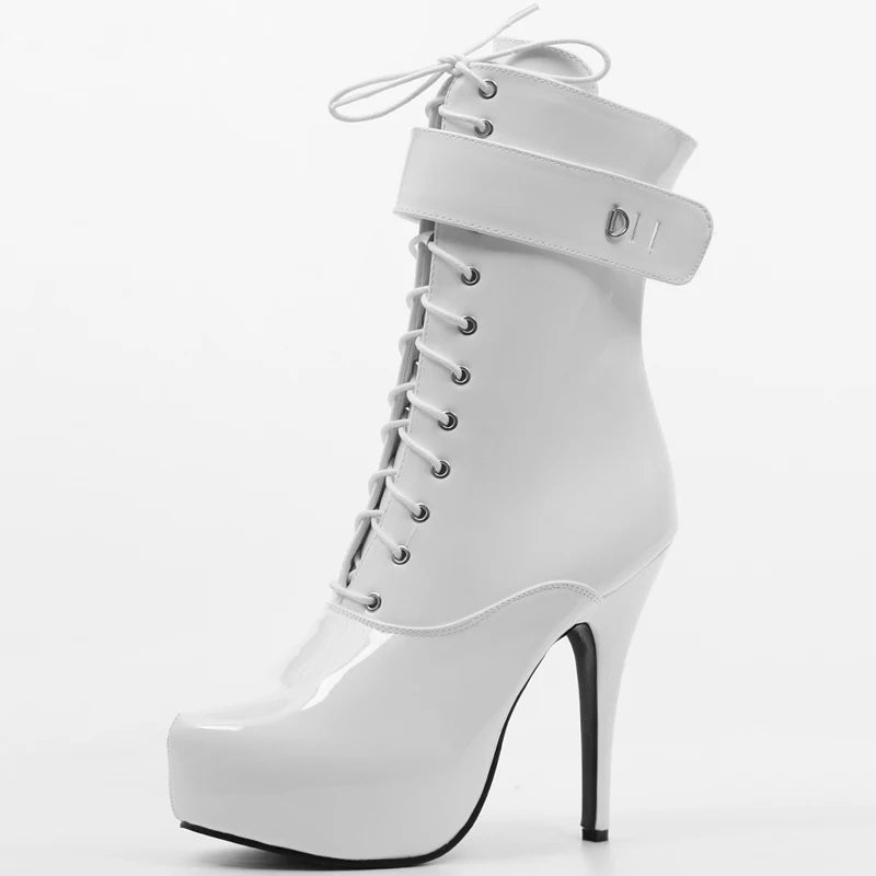 15CM High Heel Platfrom Round toe Thin Heel Lockable Ankle Boots With Locks