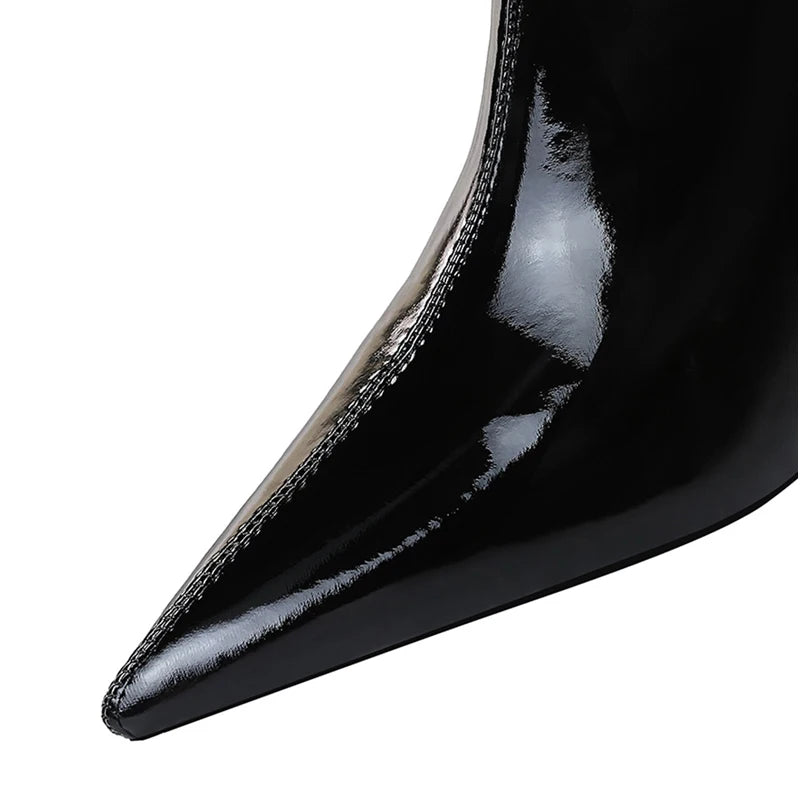 Patent Leather Mid-Calf Boots Women Sexy High-heel Boots Stiletto Women