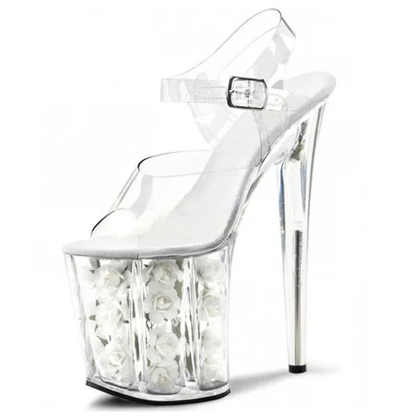 Summer sexy female sandals transparent crystal women wedding shoes 20cm