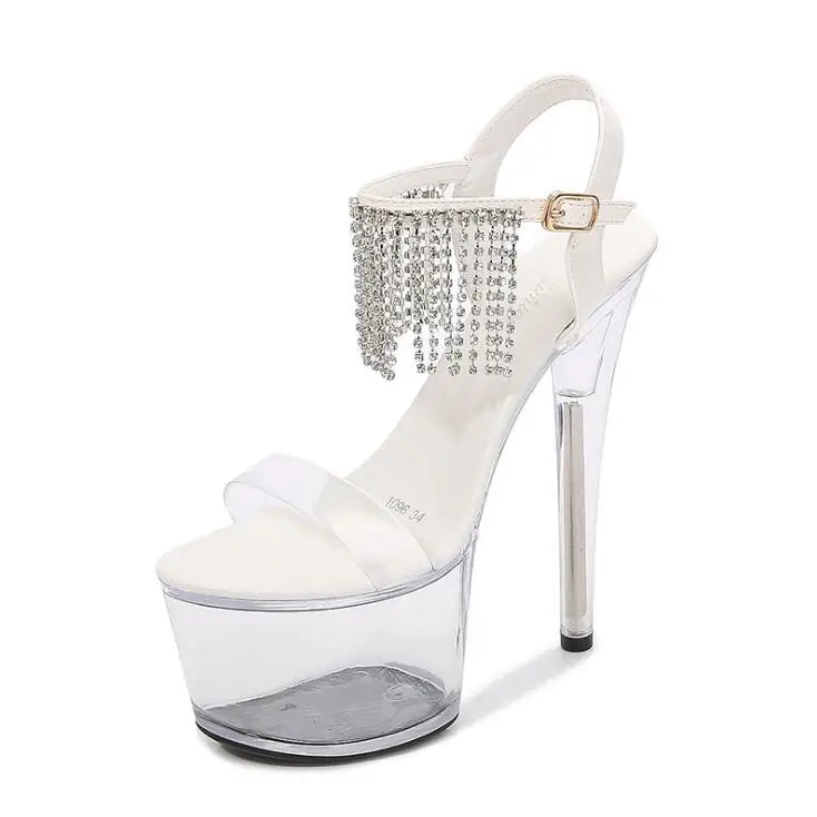 20cm Thin Heels PVC Sandals female transparent crystal platform bridal shoes women