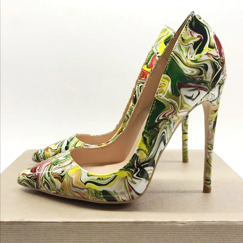 Graffiti high heels 12cm Women's pointed high heels wedding shoes