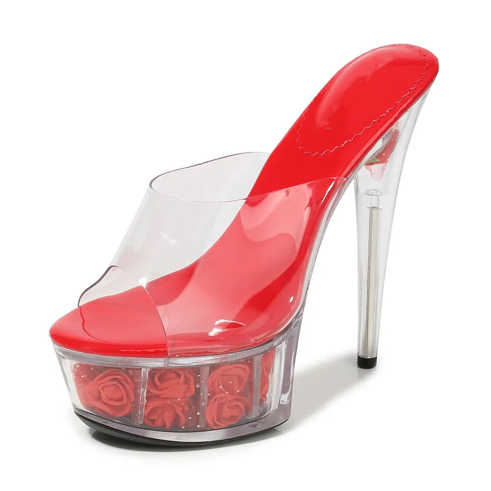 Crystal RED Slippers 15cm thin heels Sandals